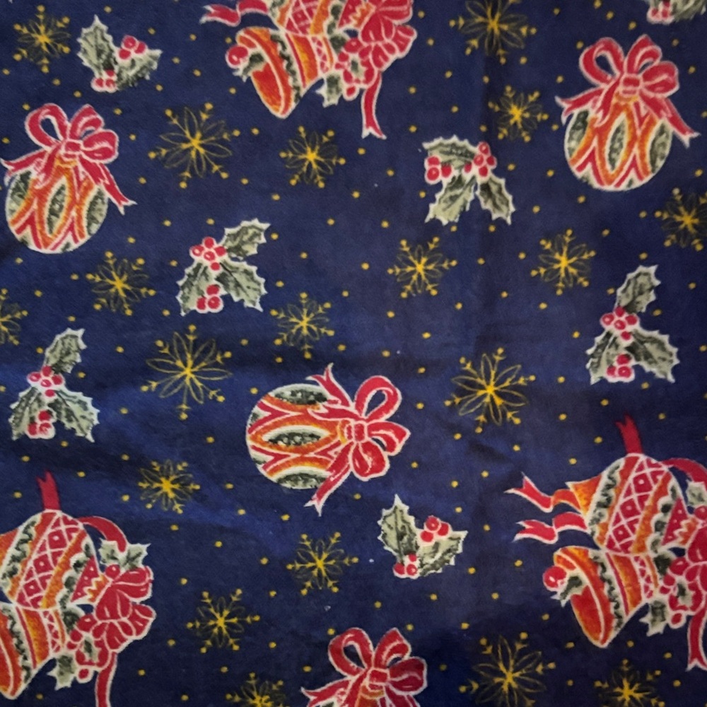 Fabric Christmas bells, bulbs & holly 28” x 42” wide cotton flannel JoAnn Fabric